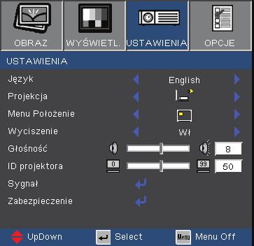 Elementy sterowania użytkownika Ustawienia Głośność Naciśnij Naciśnij, aby zmniejszyć głośność.