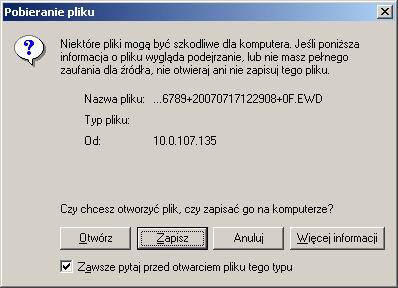 potwierdzenie. 10. Następnie wyświetlone zostanie okno Pobieranie pliku (Rysunek 164), w którym kliknij przycisk Zapisz.