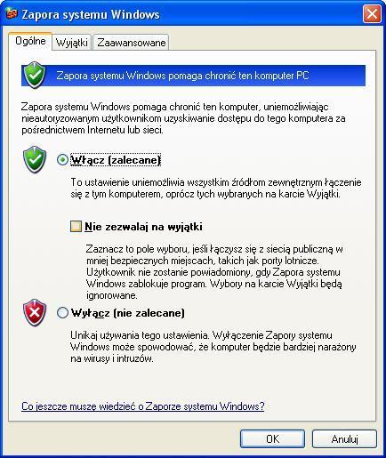 Rysunek 166. Okno Zapora systemu Windows zakładka Ogólne 5.