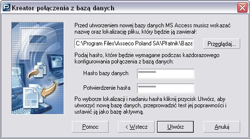 Wskaż lokalizację bazy i wprowadź nazwę pliku dla nowo tworzonego archiwum. Podaj hasło, które będzie używane do połączenia z archiwum, i kliknij przycisk Utwórz (patrz Rysunek 68).