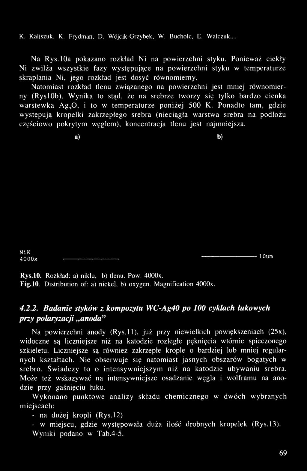 Natomiast rozkład tlenu związanego na powierzchni jest mniej równomierny (RysiOb). Wynika to stąd, że na srebrze tworzy się tylko bardzo cienka warstewka Ag,0, i to w temperaturze poniżej 500 K.