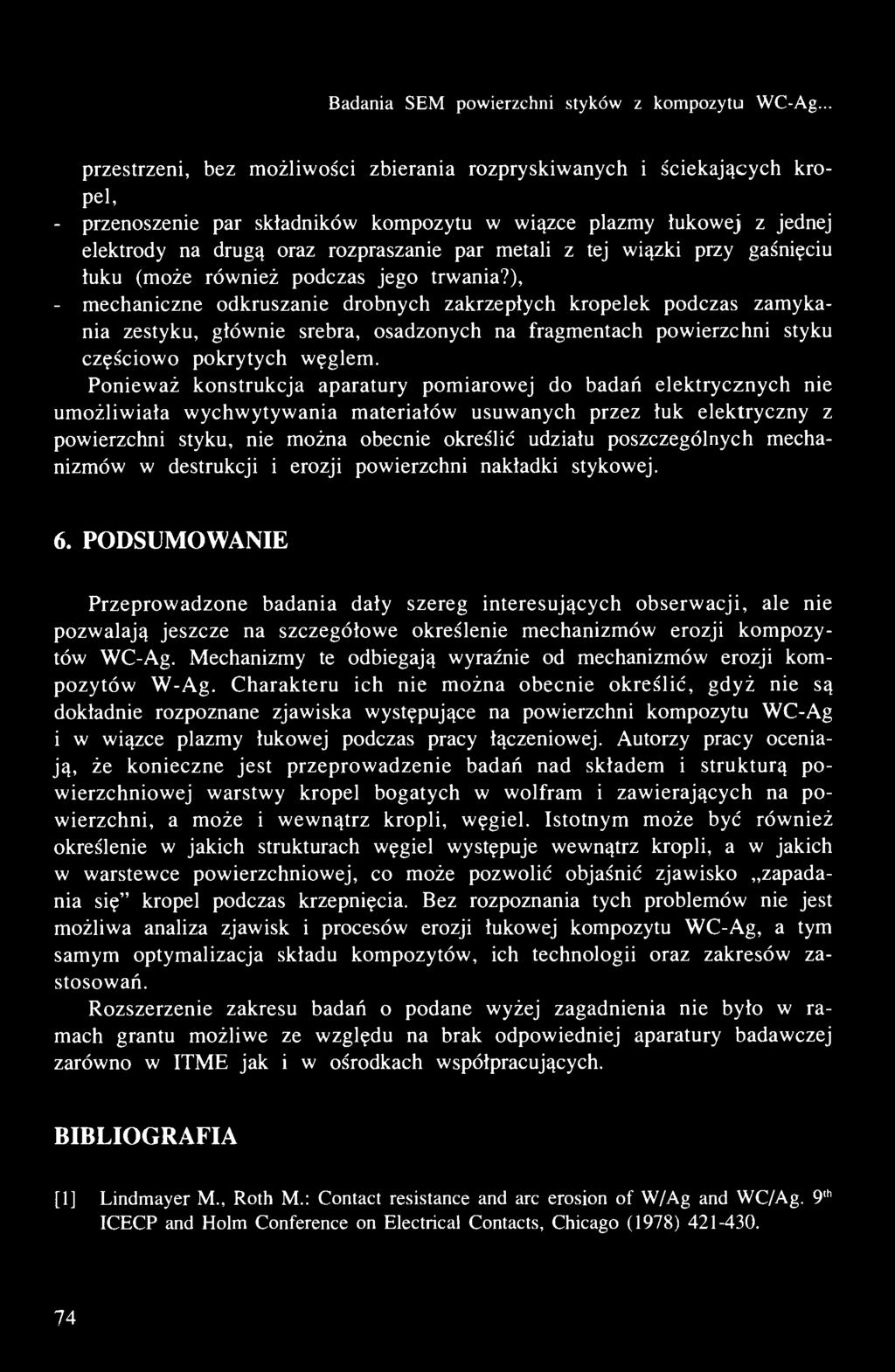 Badania SEM powierzchni styków z kompozytu WC-Ag.
