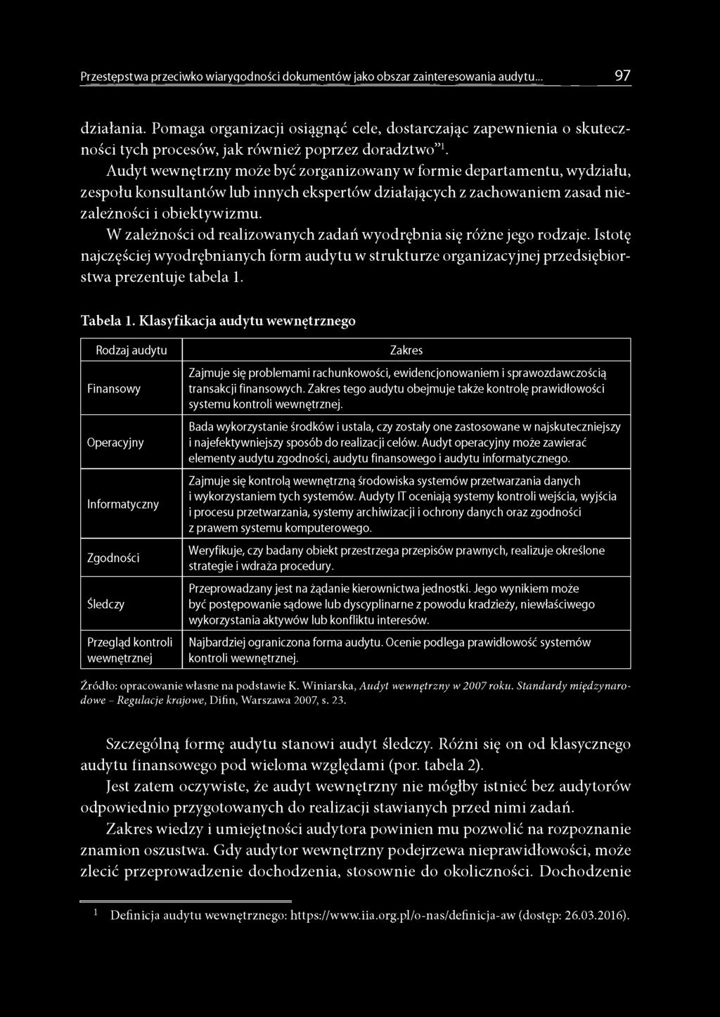 Audyt wewnętrzny może być zorganizowany w formie departamentu, wydziału, zespołu konsultantów lub innych ekspertów działających z zachowaniem zasad niezależności i obiektywizmu.