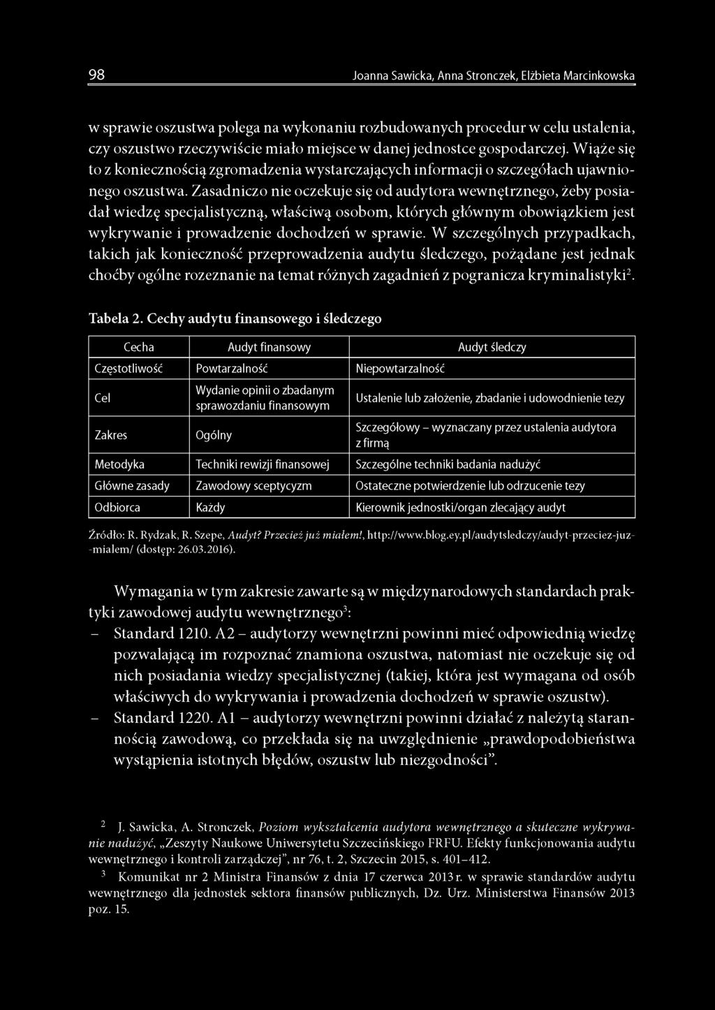 Zasadniczo nie oczekuje się od audytora wewnętrznego, żeby posiadał wiedzę specjalistyczną, właściwą osobom, których głównym obowiązkiem jest wykrywanie i prowadzenie dochodzeń w sprawie.