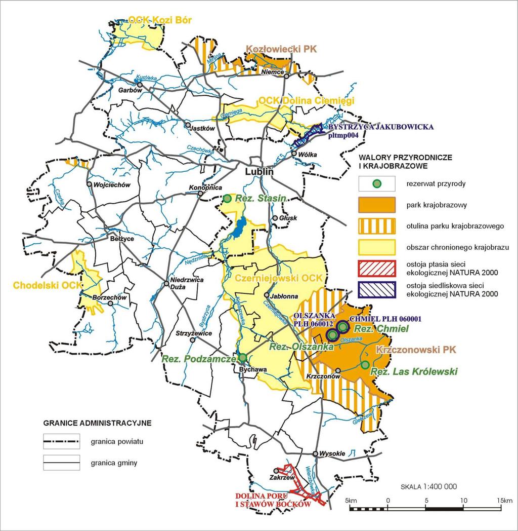 Rysunek 7 Walory przyrodnicze i krajobrazowe powiatu lubelskiego Źródło: Strategia rozwoju powiatu lubelskiego na lata 2007-2015