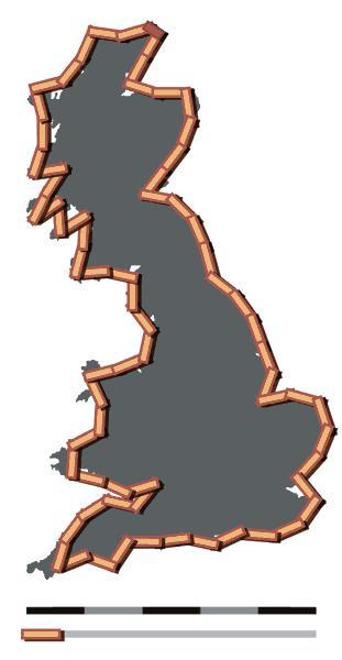 Fraktale - przypadkowe odkrycie Nieświadome odkrycie fraktali wiaże się z badaniem długości brzegu wyspy Wielkiej Brytanii. Długość była tym większa, im bardziej dokładna mapę rozważano.
