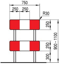 Rys. 9 Zapora drogowa pojedyncza U-20a W przypadkach wygradzania miejsc robót prowadzonych na chodnikach, ciągach pieszych, pieszo-rowerowych lub ścieżkach rowerowych wygrodzenie powinno być wykonane