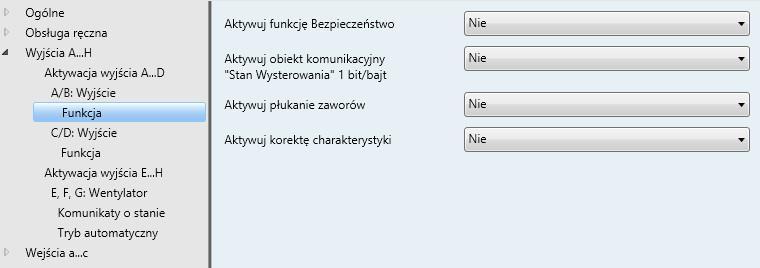 3.2.3.5 Okno parametrów Funkcja W tym oknie parametrów aktywować można różne funkcje dla każdego wyjścia.