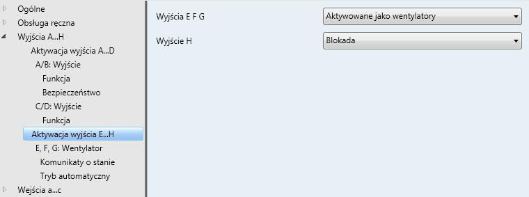 3.2.3.7 Okno parametrów Aktywacja wyjścia E H Wyjścia E F G Aktywowane jako nastawniki przełączania Aktywowane jako wentylatory Wyjścia E, F, G mogą być parametryzowane jako nastawniki przełączania i