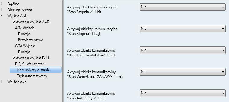 3.2.3.9 Okno parametrów Komunikaty o stanie (wielostopniowy) W tym oknie parametrów można ustalić Komunikaty o stanie.