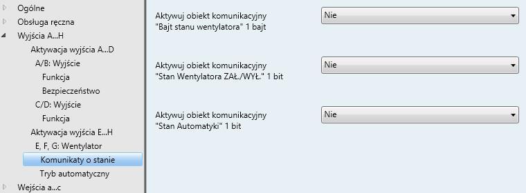 3.2.3.15 Okno parametrów Komunikaty o stanie (jednostopniowy) W tym oknie parametrów można ustalić Komunikaty o stanie.