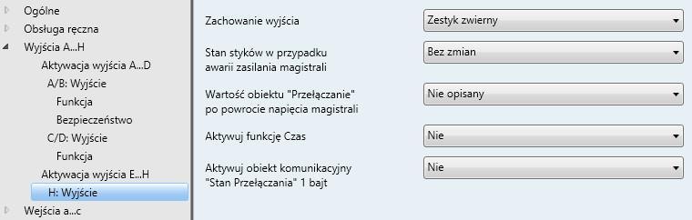 3.2.3.18 Okno parametrów H: Wyjście To okno parametrów służy do wprowadzania wszystkich ustawień zachowania wyjścia H.