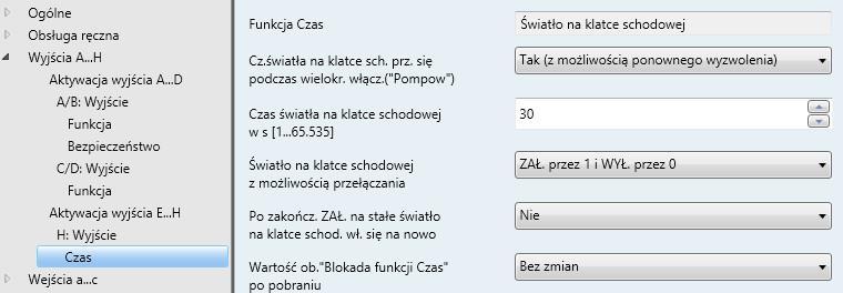 3.2.3.18.1 Okno parametrów Czas To okno parametrów służy do wprowadzania wszystkich ustawień funkcji Czas: Światło na klatce schodowej.