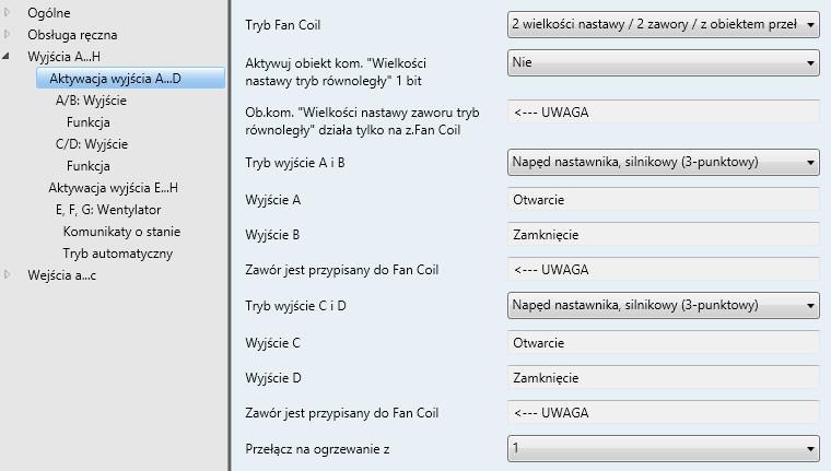 Wskazówka W przypadku wybrania opcji z obiektem przełączania pojawi się dodatkowy parametr Przełącz na ogrzewanie z.