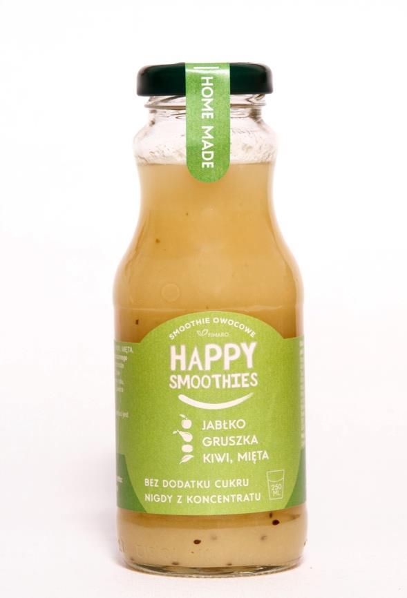 Happy Smoothie - happy green Smoothie - Jabłko, Gruszka, Kiwi i Mięta Napój owocowy ze zmiksowanych owoców i tłoczonego soku jabłkowego.