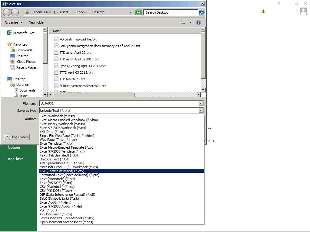 Step 33. Kliknij element listy CSV (Comma delimited) (*.csv). 34. Kliknij przycisk Save. 35. Kliknij przycisk Yes. 36.