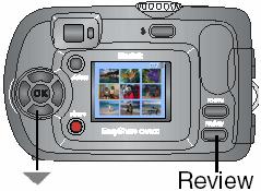 PRZEGLĄDANIE MINIATUREK ZDJĘĆ I FILMÓW 1. Naciśnij przycisk trybu przeglądania zdjęć Review. 2. Naciśnij. Wskazówka: Możesz także wcisnąć przycisk Menu, zaznaczyć opcję i wcisnąć OK.