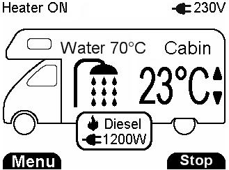 Dual Top Evo 7 / 8 Instrukcja obsługi 7 Po upływie 3 sekund wskaźnik zasilania (6) zaczyna świecić kolorem zielonym, a na wyświetlaczu pojawia się informacja: Heater ON (Ogrzewanie WŁ) Water 70 C