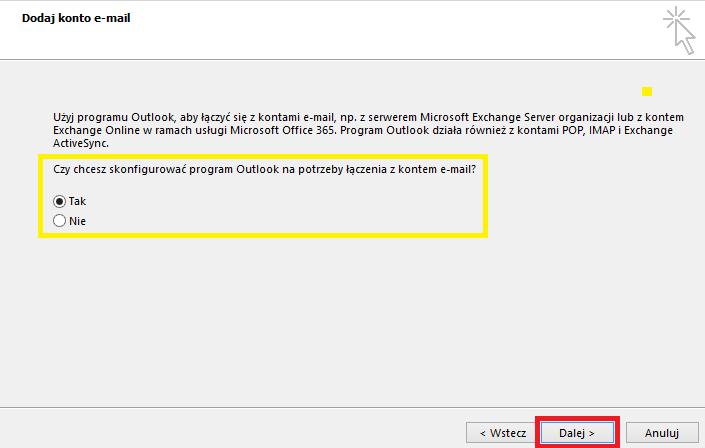 a. Konfiguracja Exchange program Microsoft Outlook 2013 Poniżej została zaprezentowana konfiguracja konta pocztowego exchange na przykładzie oprogramowania Microsoft Outlook 2013.