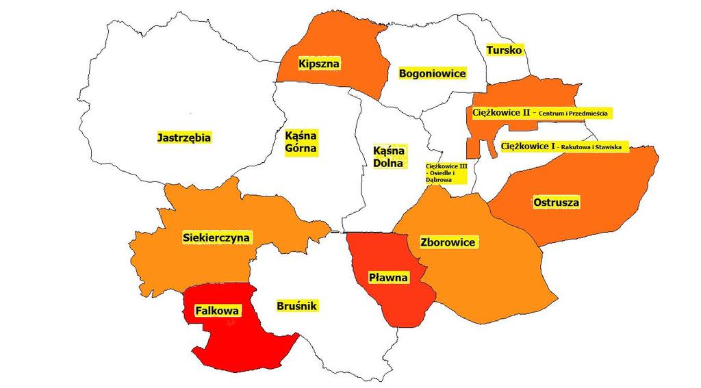 średniej arytmetycznej dla gminy tj. 28,96. Są to jednostki: Falkowa, Pławna, Ostrusza, Ciężkowice 2, Kipszna, Zborowice, Siekierczyna.