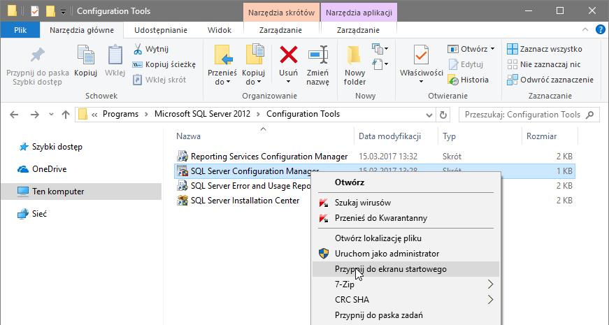 Server 2012. Wówczas skrót do tego narzędzia znajdziesz w folderze: C:\ProgramData\Microsoft\Windows\Start Menu\Programs\Microsoft SQL Server 2012\Configuration Tools.