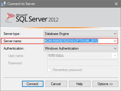 Instalacja i konfiguracja Microsoft SQL Server 2012 Express 13/13 2. W oknie logowania Connect to Server, w polu Server name odczytaj nazwę serwera.