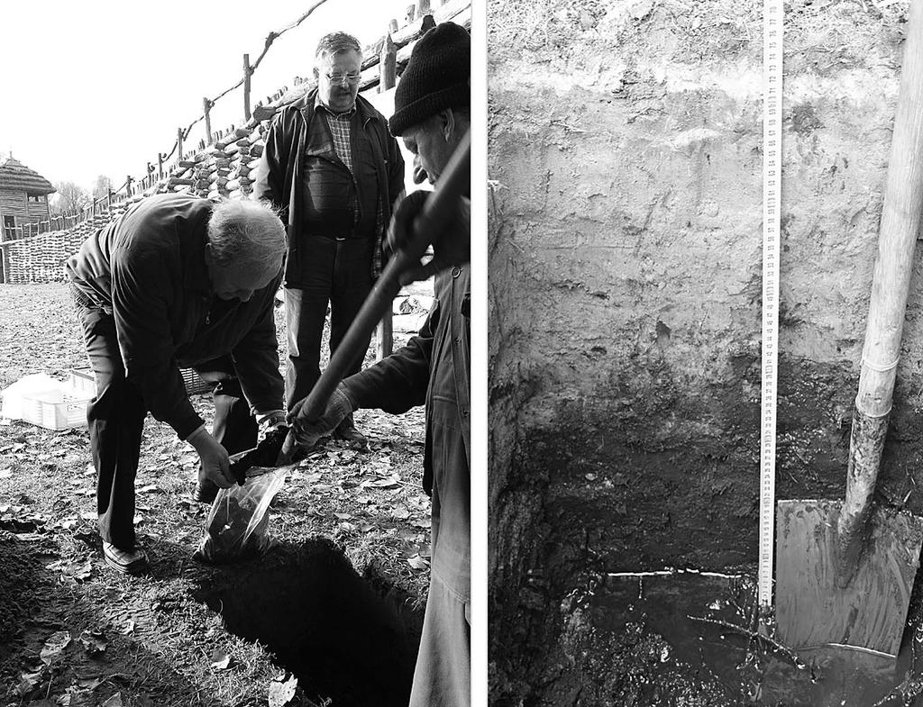 Ryc. 1. Pobór materiału glebowego przy stacji pomiarowej SP1 w Biskupinie (Fot. M.
