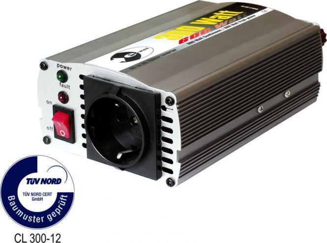 Przetwornica 12 V DC/230 V AC 50 Hz - moc trwała 300 W, moc maksymalna 600 W KOD: 777-030-12-D napięcie wejściowe: 12 V napięcie wyjściowe: zmodyfikowana sinusoida, 50 Hz: 230 V AC ± 5% moc trwała: