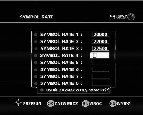 Przed rozpoczęciem przeszukiwania możesz wprowadzić Symbol Rate dla wyszukiwanych programów.