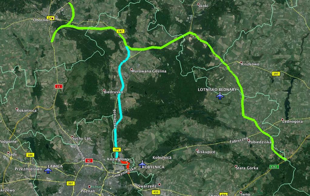 Wariant A DZ WARIANT B : S11 Oborniki obwodnica Murowanej Gośliny- Poznań (Gdyńska) droga 196- droga 92 WARIANT C: S11 Wariant Oborniki B DZ obwodnica Murowanej Gośliny Koziegłowy Bogucin- droga 92