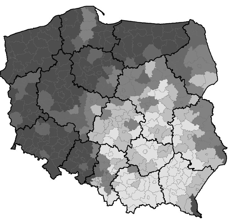 STRUKTURA CIĄGNIKÓW WEDŁUG MOCY A STRUKTURA OBSZAROWA GOSPODARSTW... 119 5 4 3 2 1 Przeciętna moc ciągnika (kw): 1 bardzo mała 2 mała 3 średnia 4 duża 5 bardzo duża Rysunek 2.