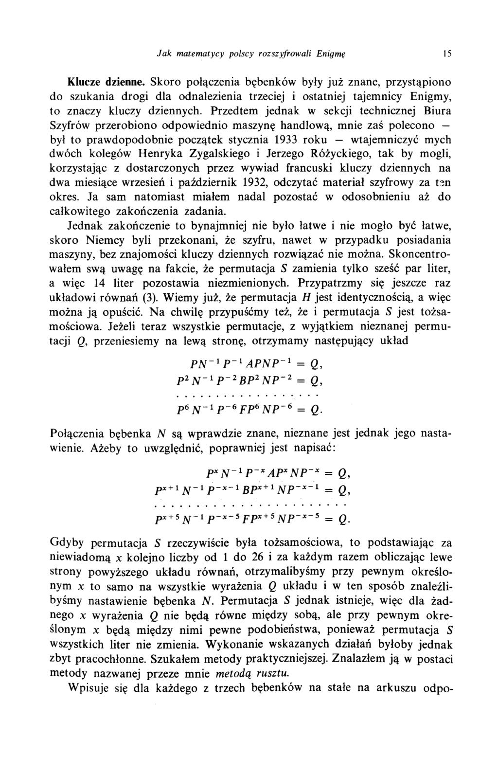 Jak m atem atycy polscy rozszyfrow ali Enigmę 15 Klucze dzienne.