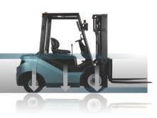 Nisko położony środek ciężkości Zgodnie z Zasadą Równowagi Grawitacyjnej, w wózkach Royal Forklift zastosowano niskie położenie środka ciężkości, aby