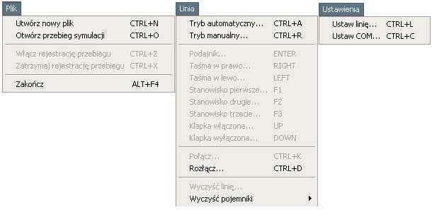 Rys. 11. Menu główne symulatora linii produkcyjnej 3.