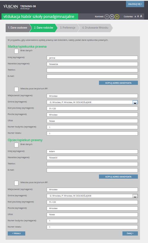 formularza przez kandydata należy wypełnić dane