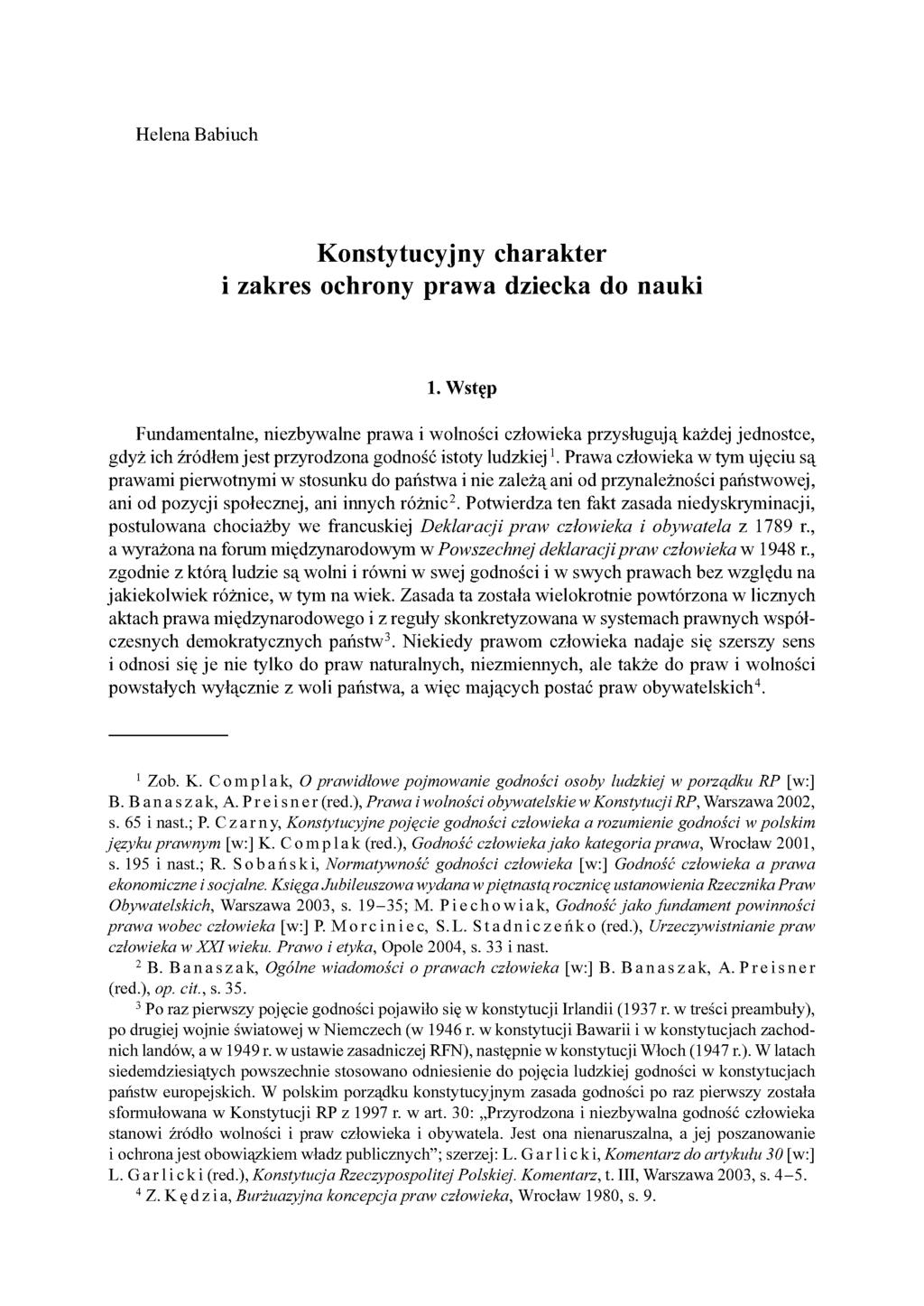 Helena Babiuch Konstytucyjny charakter i zakres ochrony prawa dziecka do nauki I.