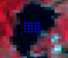 Fig.37. Sample set (blue water, gray urban, green grassland, dark green forest) Fig.38. An example of one sample box of water, please note that all pixels are pure in the box Fig.39.
