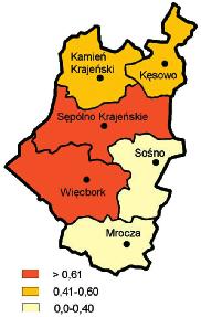 Ryc. 1. Atrakcyjnoœæ turystyczna analizowanych gmin (opracowanie w³asne na podstawie danych z Banku Danych Regionalnych GUS w Warszawie oraz danych Instytutu Turystki w Warszawie) Fig. 1. Tourist attractiveness of the analyzed communities (self study based on data from Bank Danych Regionalnych GUS in Warsaw and from Tourism Institute in Warsaw) Ryc.