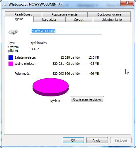Krok 6 Pojawia się okno "Właściwości Nowy Wolumin (J:)". Jaki jest system plików dysku J:?