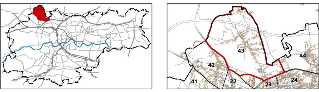 43. TONIE JEDNOSTKA: 43 POWIERZCHNIA: NAZWA: 708.32 ha TONIE KIERUNKI ZMIAN W STRUKTURZE PRZESTRZENNEJ Zabudowa mieszkaniowa jednorodzinna istniejąca z możliwością uzupełnień wzdłuż ul.