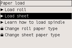 1. Na panelu przednim drukarki wybierz ikonę (Papier), następnie wybierz pozycje Paper load (Załaduj papier) > Load sheet (Załaduj arkusz).