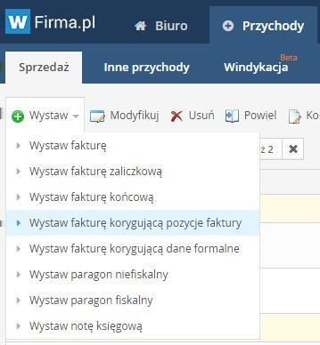 W pozycjach faktury należy podać wartości, które powinny znajdować się na