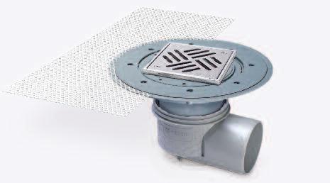 105 Przepustowość lub 1,8 l/s lub 1,1 l/s * Wybranie 180 x 180 mm Ø348 150 Ø135 Wpust podłogowy Practicus, z kołnierzem do uszczelniania płynnymi masami izolacyjnymi lub folią. Z wyjmowanym syfonem.