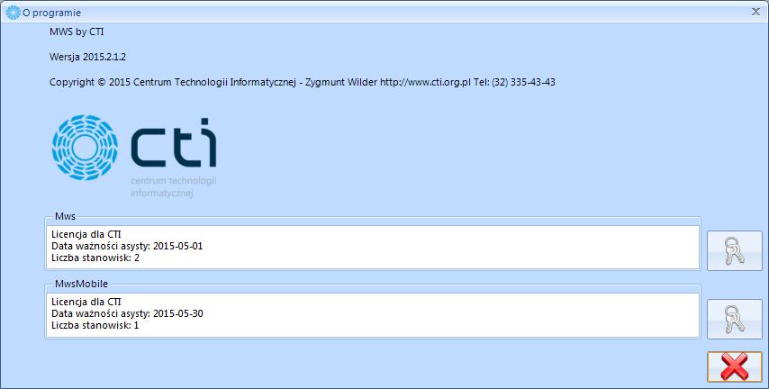 Wyświetli się nowe okno: W polach tekstowych znajdują się informacje o aktualnych licencjach (są one podzielone na licencje dla MWS oraz MWS Mobile (aplikacja na kolektory)).