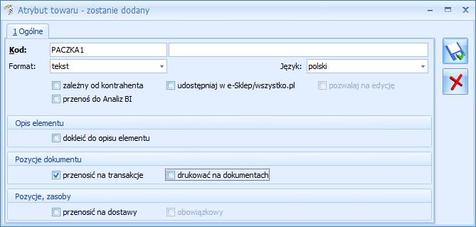 Jeden towar może składać się maksymalnie z 99 paczek. Za podział na paczki odpowiadają atrybuty w Comarch ERP Optima.