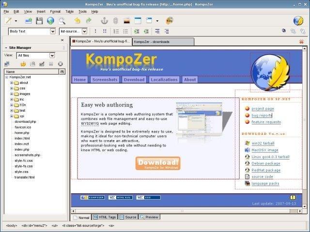 Wybrane edytory HTML Pajączek (PL) KompoZer Microsoft Web Developer