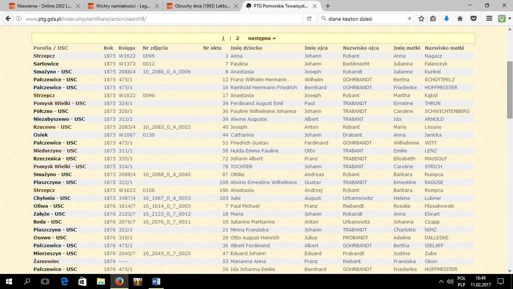 3. Po spisaniu konkretnego aktu możemy sprawdzić jego dostępność czyli gdzie możemy zapoznać się z danym aktem i spisać dane dotyczące naszej rodziny.