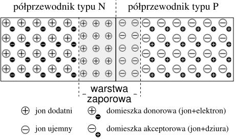 Również swobodne dziury z obszaru p dyfundują do obszaru n gdzie