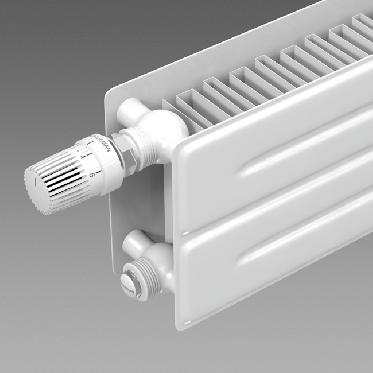 pdłączenie /D; Mini Pian 2 - lakierwany grzejnik knwektrwy z słnami: górną i bcznymi, gładkie płyty: przednia i tylna, 4 x 1/2 GW, standardwe pdłączenie /D.