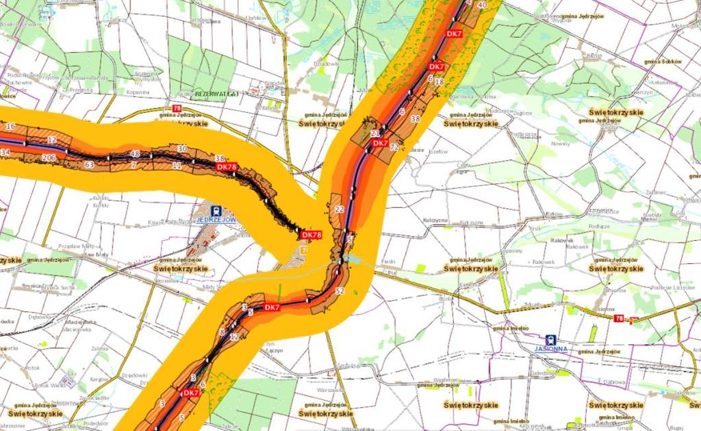 Mapa rozmieszczenia ludności eksponowanej na hałas (http://geoserwis.gdos.gov.
